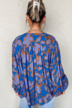Load image into Gallery viewer, Blue Floral Print Batwing Sleeve Buttoned Loose Fit Shirt
