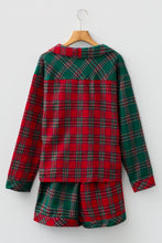 Load image into Gallery viewer, Red Plaid Contrast Patched Christmas Holiday Long Sleeve Shirt and Short 2pcs Pajama Set
