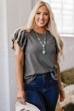 Load image into Gallery viewer, Dark Grey Layered Ruffle Short Sleeve Round Neck Top
