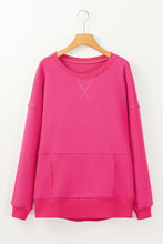 Load image into Gallery viewer, Rose Red Drop Shoulder Crisscross Stitching Pocketed Loose Sweatshirt
