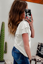 Load image into Gallery viewer, White Layered Ruffle Short Sleeve Round Neck Top
