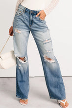 Load image into Gallery viewer, Myosotis Mid Rise Distressed Sneak Peek Straight Leg Jeans
