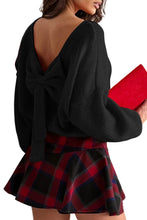 Load image into Gallery viewer, Black Festive Bow Backless Bubble Sleeve Sweater
