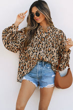 Load image into Gallery viewer, Light French Beige Oversized Leopard Print Balloon Sleeve Casual Shirt
