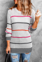 Load image into Gallery viewer, Gray Ribbed Knit Striped Sweater
