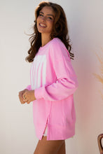 Load image into Gallery viewer, Pink Bow Sequin XOXO Letter Graphic Exposed Seam Baggy Sweatshirt

