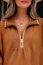 Load image into Gallery viewer, Desert Gold Quarter Zip Collar Bracelet Sleeve Textured Mini Dress

