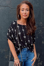 Load image into Gallery viewer, Black Bow Print Puff Short Sleeve Top
