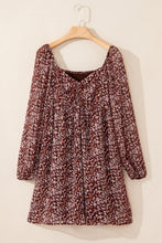 Load image into Gallery viewer, Red Floral Print Sweetheart Neck Shirred Back Mini Dress
