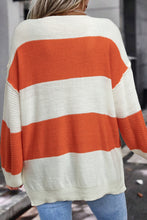 Load image into Gallery viewer, Orange Stripe Loose Color Block Drop Shoulder Bubble Sleeve Sweater
