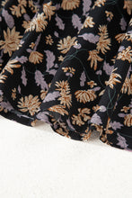 Load image into Gallery viewer, Black Floral Deep V Neck Smocked Bust Bubble Sleeve Babydoll Dress
