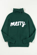 Load image into Gallery viewer, Blackish Green Merry Letter Embroidered High Neck Sweater
