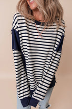 Load image into Gallery viewer, White Stripe Color Block Exposed Seam Loose Fit Sweatshirt
