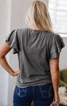 Load image into Gallery viewer, Dark Grey Layered Ruffle Short Sleeve Round Neck Top
