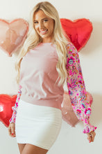 Load image into Gallery viewer, Oatmeal Floral Printed Patchwork Smocked Lantern Sleeve Knit Top
