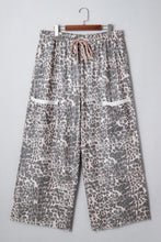 Load image into Gallery viewer, Khaki Plus Size Leopard Print Raw Edge Patch Pocket Drawstring Loose Pants
