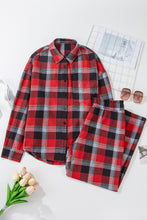 Load image into Gallery viewer, Red Christmas Checkered Pattern Loose Shirt and Pants Lounge Set

