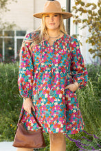Load image into Gallery viewer, Sky Blue Plus Size Floral Print Shirred Ruffle Tiered Mini Dress
