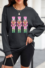 Load image into Gallery viewer, Black Christmas Sequined Nutcrackers Mineral Wash Corded Sweatshirt
