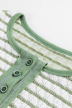 Load image into Gallery viewer, Green Stripe Textured Frilly Trim Buttons Henley Long Sleeve Top
