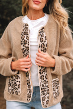 Load image into Gallery viewer, Casual Leopard Print Accent Plush Jacket with Pockets
