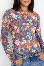Load image into Gallery viewer, Orchid Petal Floral Print Mesh Fitted Long Sleeve Top

