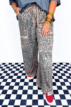 Load image into Gallery viewer, Khaki Plus Size Leopard Print Raw Edge Patch Pocket Drawstring Loose Pants
