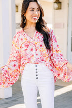 Load image into Gallery viewer, Pink Ditsy Floral Bubble Sleeve V Neck Blouse
