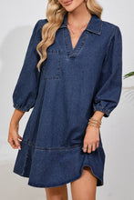 Load image into Gallery viewer, Sail Blue V Neck Collared Single Chest Pocket Long Sleeve Denim Dress
