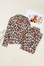 Load image into Gallery viewer, Dearlove Khaki Leopard Print Colorblock Striped Edge Shirt and Pants Pajama Set
