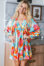 Load image into Gallery viewer, Sky Blue Floral Bracelet Sleeve Empire Waist Mini Dress
