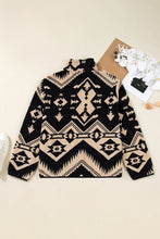 Load image into Gallery viewer, Black Plus Size Western Aztec Pattern Half Button Collared Plush Sweatshirt
