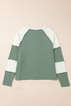 Load image into Gallery viewer, Mint Green Ribbed Colorblock Patchwork Raglan Long Sleeve Top
