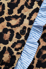 Load image into Gallery viewer, Brown Wild Leopard Print Contrast Striped Frilled Trim Chic Shirt
