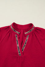 Load image into Gallery viewer, Racing Red Leopard Jacquard Print V Neck Textured Blouse
