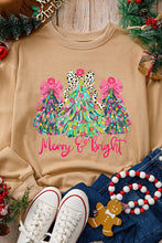 Load image into Gallery viewer, Khaki Merry &amp; Bright Christmas Tree Print Pullover Sweatshirt
