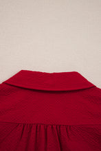 Load image into Gallery viewer, Fiery Red Collar V Neck Leopard Contrasted Trim Textured Blouse
