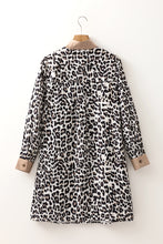 Load image into Gallery viewer, Multicolour Button Striped Collar Leopard Print Long Sleeve Flared Dress
