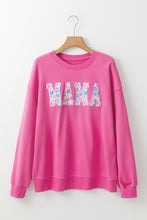 Load image into Gallery viewer, Rose Red Floral MAMA Embroidered Graphic Pullover Sweatshirt

