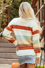 Load image into Gallery viewer, Crew Neck Drop-shoulder Striped Color Block Sweater
