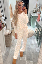 Load image into Gallery viewer, Beige Checkered Print Long Sleeve Top and Pants Lounge Set
