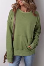 Load image into Gallery viewer, Vineyard Green Drop Shoulder Crisscross Stitching Pocketed Loose Sweatshirt

