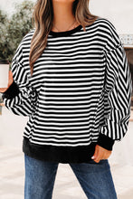 Load image into Gallery viewer, Black Stripe Exposed Seam Drop Shoulder Casual Pullover Top
