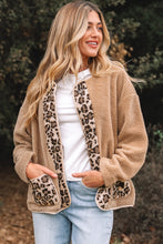 Load image into Gallery viewer, Casual Leopard Print Accent Plush Jacket with Pockets
