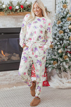 Load image into Gallery viewer, Apricot Floral Print Pullover Drawstring Lounge Pants Set
