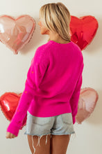 Load image into Gallery viewer, Rose Red Heart Shape Drop Shoulder Round Neck Sweater
