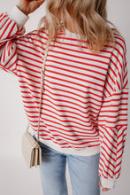 Load image into Gallery viewer, Orange Stripe Drop Shoulder Crew Neck Loose Sweatshirt
