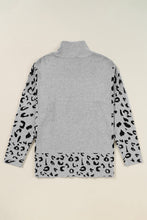 Load image into Gallery viewer, Gray Leopard High Neck Side Slit Oversized Sweater
