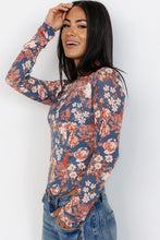 Load image into Gallery viewer, Orchid Petal Floral Print Mesh Fitted Long Sleeve Top

