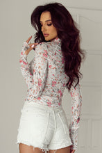 Load image into Gallery viewer, Pink Floral Long Sleeve High Neck Sheath Mesh Top
